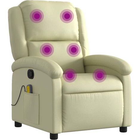 Chaise longue en cuir véritable beige avec fonction de massage intégrée – Relaxation ergonomique, dossier inclinable et repose-pieds réglable (1/5)