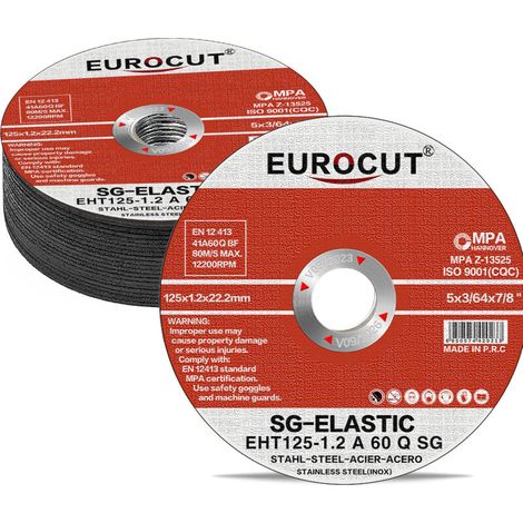 Lot de 25 disques à tronçonner 125 mm – Grain aluminium blanc – Pour acier, inox, laiton – Vitesse de travail 80 m/s - 25PCS