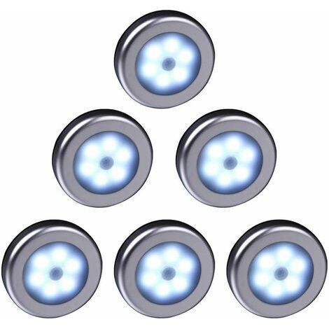 Lampe LED sans fil avec détecteur de mouvement pour placard, escalier, couloir, cuisine, chambre à coucher (6pcs) (coquille d'argent (lumière blanche) (1/5)