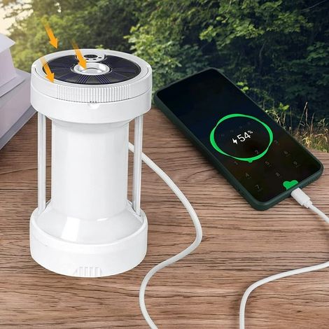 Lampe de camping solaire LED rechargeable 350 lumens, batterie externe, 4 modes d'éclairage, aimantée, port Type-C, avec lumière rouge et lampe torche pour randonnée pêche urgence (1/5)