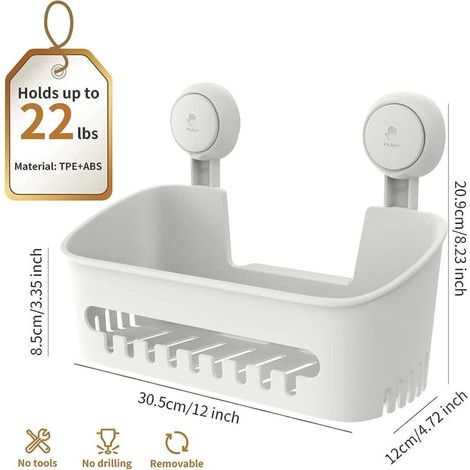 Panier d'étagère à ventouse de douche, organisateur puissant amovible, maintien maximum 22lb, caddie de salle de bains