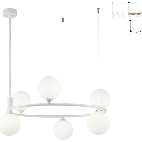 Lampadario Contemporaneo Ring Metallo Bianco 6 Luci E Diffusori Bianchi (1/5)