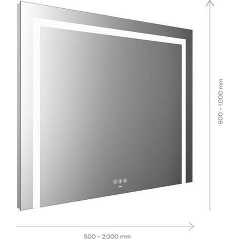 Miroir lumineux LED MI 220+ 3 ouvertures lumineuses, commande tactile, 1300x800mm