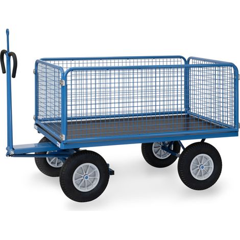 Fetra Handpritschenwagen mit Zugöse, Drahtgitterwänden und Polyurethanbereifung, 1535x895mm Ladefläche 750kg Tragkraft