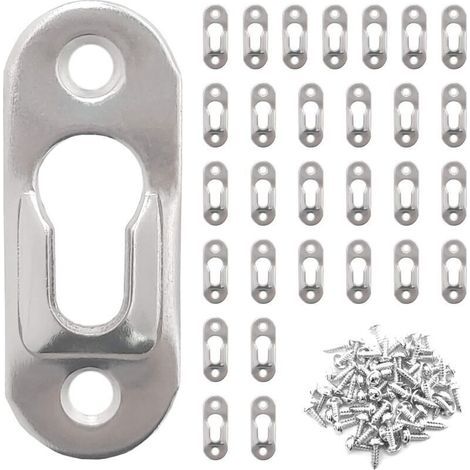 30 Stück Metall-Schlüssellochaufhänger (42 mm x 16 mm) mit 60 Schrauben zur Befestigung von Wandschränken, Spiegeln und Bilderrahmen im Innenbereich – Silber