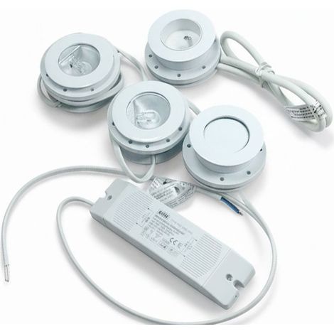 Kit dEclairage de mobilier 2 Spots Encastrables Blanc 12V G4 Compatibles LED - Prise et Interrupteur (1/5)
