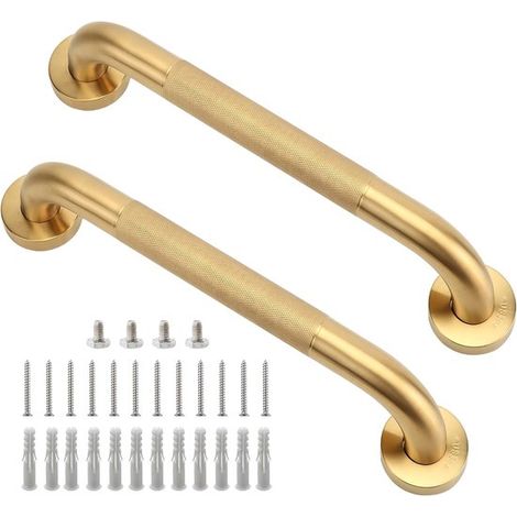 Barras de apoyo para ducha，30 cm de largo，color dorado，3,2 cm de diámetro，fabricadas en acero inoxidable 304，aptas para bañeras y duchas (1/5)