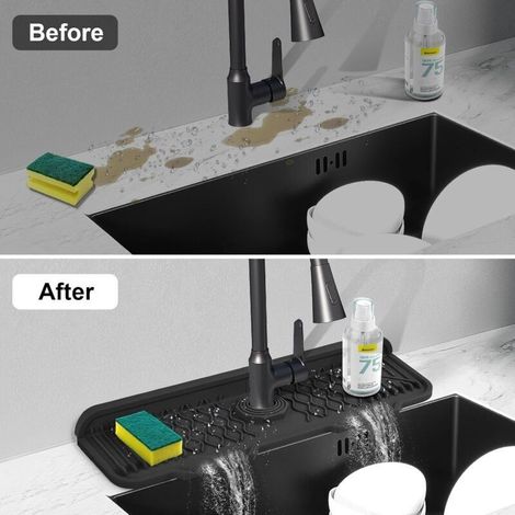 Lot de 2 protections anti-éclaboussures pour évier de cuisine, coussinets de robinet en silicone, inclinaison à 5° pour un drainage facilité, pliable à 90° pour s'adapter à divers plans de travail, no (1/5)
