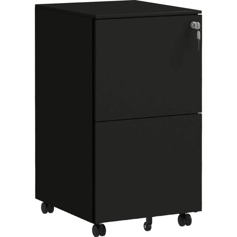 Archivador negro de acero con 2 cajones con cerradura y ruedas (1/5)