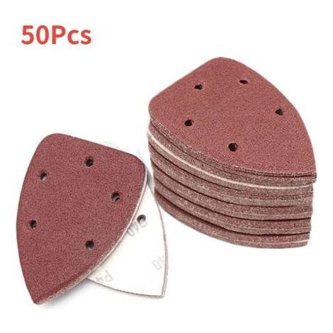 Papier de verre, 5 trous, auto-adhésifs, Triangle, ponceuse, boucle à crochet , disque, outils abrasifs pour le polissage, 50 pièces (1/4)