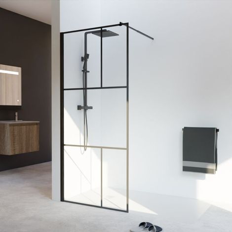 Cuisibane – Paroi de douche fixe en verre trempé 8 mm – Largeur 90 cm – Hauteur 200 cm – Aluminium noir mat – Traitement anticalcaire (1/5)