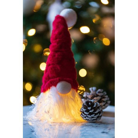 Christmas Ornaments Red Gonk Decoration with Warm White LED Light Up - Free Standing Christmas Gonk Eye-Catching Santa Claus Figure Xmas for Indoor Home Decor (26cm) (1/5)