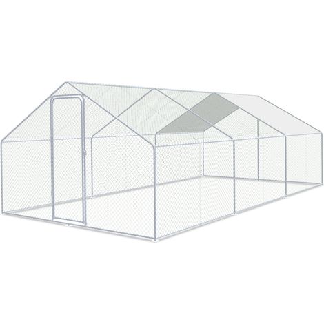 Randaco – Poulailler extérieur en acier galvanisé 3 x 6 x 2 m – Enclos avec protection solaire – Cage à poules pour 6 à 8 volailles