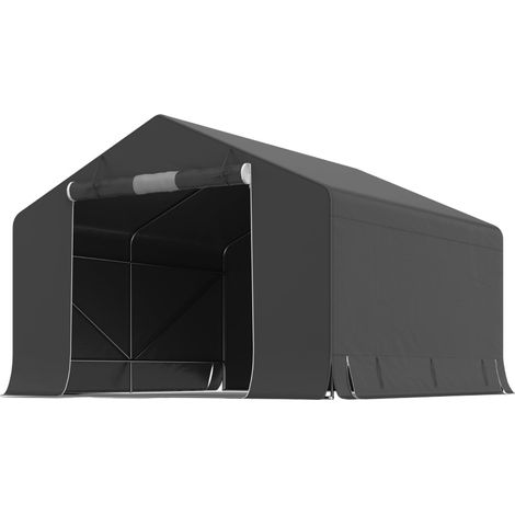 Abri de jardin portable 3x3 m avec armature métal galvanisé et toile résistante gris foncé (1/5)