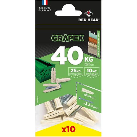 Paquete de 10 tacos de pared Grapex G6VPSA10 P RED HEAD, Ø6 x L.25 mm RED HEAD