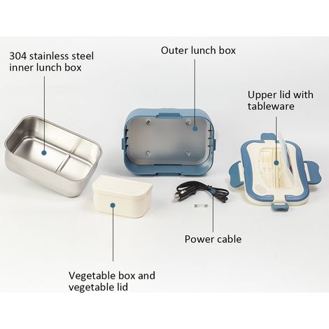 24V beheizte Essensbox, tragbare elektrische Lunchbox fürs Auto, Speisenwärmer, Reisbehälter und Besteck. (1/4)