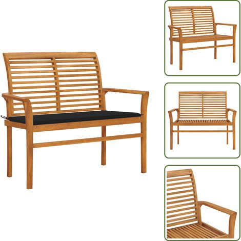 Panca da giardino nero - vidaXL Panca da Giardino con Cuscino Nero 112 cm in Legno di Teak - Panca da giardino resistente