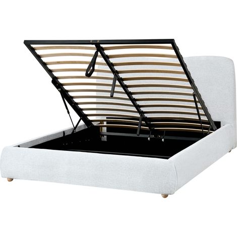 Beliani Ottoman Bed Light Grey Fabric 140x200 Minimalist Storage EU Double With Storage, Holds up to 250 kg, 156 x 228 x 98 cm, 100% Polyester BLAGNAC