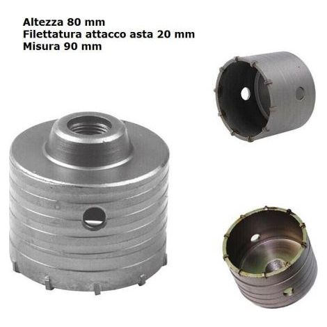 FRESA CAROTATRICE A TAZZA 90 MM DA TRAPANO ATTACCO SDS PLUS PER FORARE MURO
