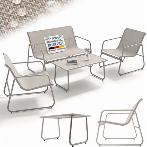 Juskys Gartenmöbelset Genua 4-tlg. – Sand, Outdoor Sitzgruppe, Tisch & Bank, wetterfestes Textil, LongLife Stahlgestell