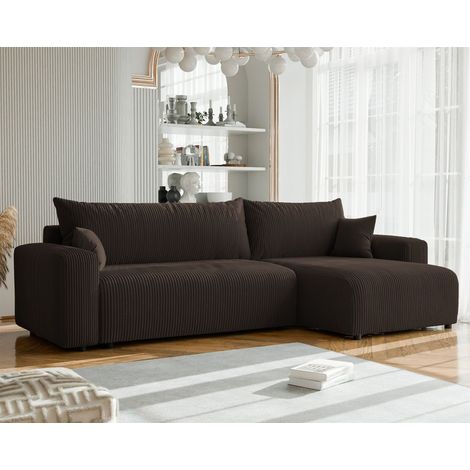 Ecksofa mit Schlaffunktion LUNA MAX in Stoff Poso Dunkelbraun Ottomane Rechts