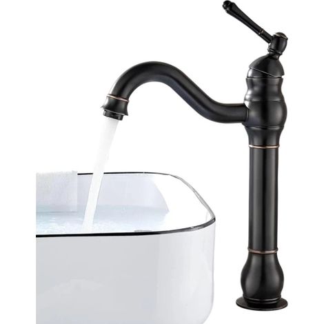 Robinet mitigeur de lavabo pivotant à 360° en laiton - Robinet de salle de bain noir rétro classique avec bec verseur économiseur d'eau