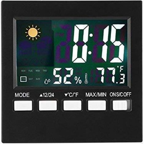 Thermomètre hygromètre numérique Horloge de température de sonde Moniteur de Station météorologique Réveil d'affichage d'humidité pour Chambre à Coucher Bureau Serre 9.2 9.2 3.8cm (1/5)
