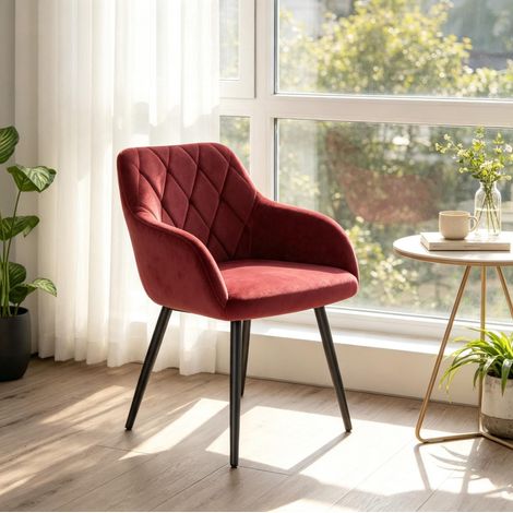 Silla de comedor con reposabrazos, asiento 44 x 42,5 cm, terciopelo rojo DESVIAE (1/5)