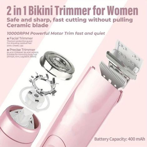 Rasoir Femme, Étanche Rasoir Electrique Femme, 2-en-1Double Tête tondeuse femme intime, tondeuse bikini femme (bleu) (1/5)