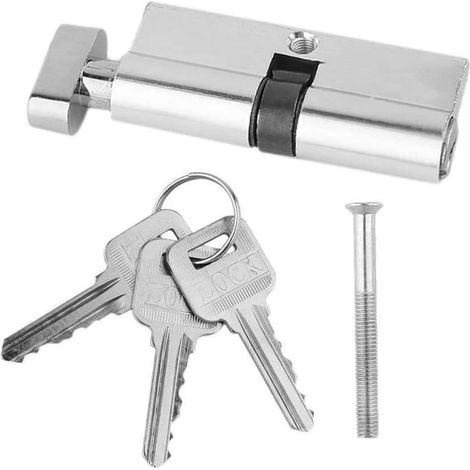 Serrure à cylindre avec bouton rotatif, serrure de 70 mm pour porte en aluminium et métal.