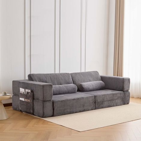 Modulares Sofa Cord Baustein-Design, Dunkelgrau, 272x126x69 cm (1/5)