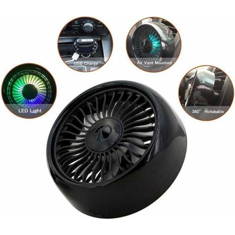 Ventilateur USB voiture - Rotation 360 degrés Éclairage LED - Climatisation véhicule - Noir (1/5)