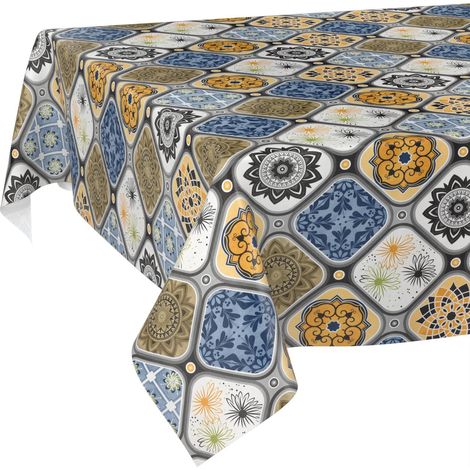 Nappe en Toile cirée Lavable, Facile d'entretien, imperméable, Effet Lotus, pour Table de Jardin, 240 x 140 cm, Bord coupé (1/5)