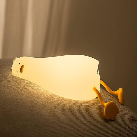 Luce notturna in silicone per bambini, lampada da comodino a LED a forma di paperella, ricaricabile tramite USB con timer, batteria da 1200 mAh, luce notturna kawaii con interruttore touch, 3 livelli 