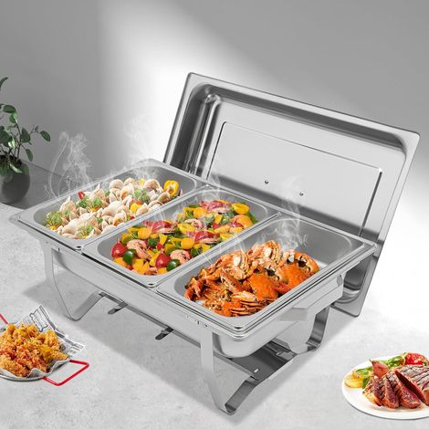 5L Stainless Steel Chafing Dish Buffet Set Warming Container Thickened Food Warmer Heat Container Buffet Warmer for Catering, Buffet and Party (3 x GN Containers) (1/5)