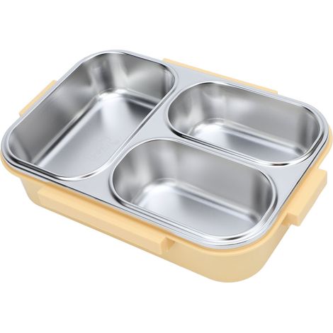 Portapranzo diviso in acciaio inox 304, a tenuta stagna, riscaldabile, con 3 scomparti, contenitore rettangolare per alimenti, capacità 1,2 L, giallo. (1/5)