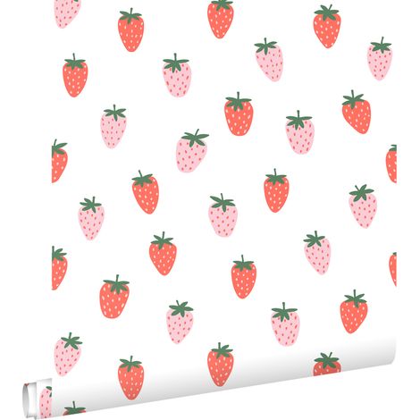 papier peint fraises blanc et rose - ESTAhome