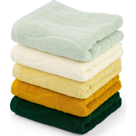 Lot de 5 essuie-mains pour salle de bain (rayures ondulées), super douces et absorbantes pour sécher les mains, le visage, serviettes multicolores (1/5)
