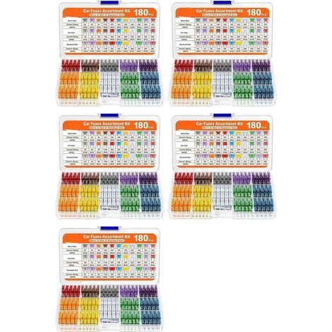 Kit de 5 fusibles automobiles assortis (180 pièces) : 60 mini-fusibles à lames, 60 fusibles standard, 60 micro-fusibles et un extracteur de fusibles. (1/5)