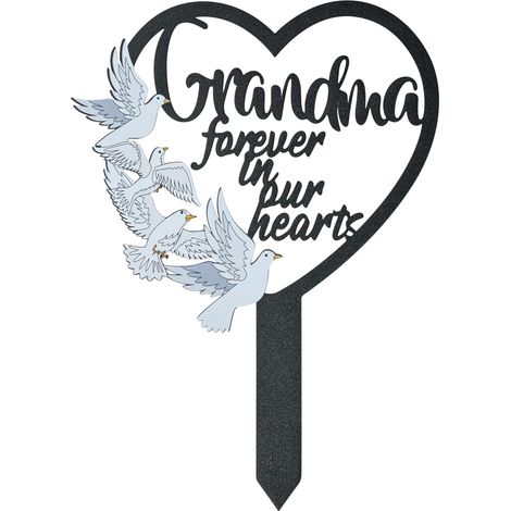 Décorations de cimetière pour tombes sur piquets - Plaque commémorative en métal, Plaque de condoléances en forme de cœur pour grand-mère (1/5)