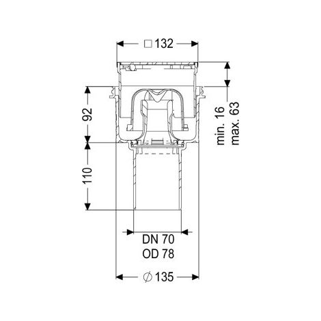 Siphon de sol/plafond Ecoguss DN 70, vertical, grille design