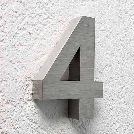 3D Hausnummer 4 Edelstahl V2A unbeleuchtet Arial (1/5)