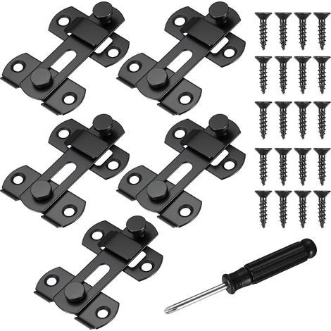 verrous coulissants int./ext., inox noir + tournevis Acier inox loquet coulissant int./ext. montage G/D vis pour portes, fenêtres, jardin. (1/5)