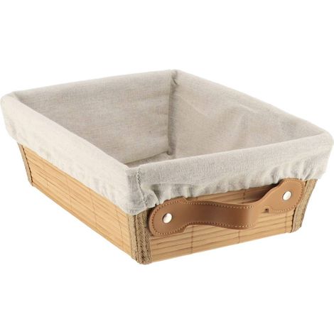 Panier de rangement Panière de dressing en Bambou et Lin L 20.5 x P 26 x H 10.5 cm - TENDANCE (1/2)
