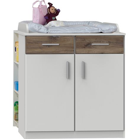 Babyzimmer Wickelkommode mit Unterschrank JOHANNESBURG-43 in weiß mit Eiche Nb., B/H/T: ca. 91/101/75 cm (1/5)