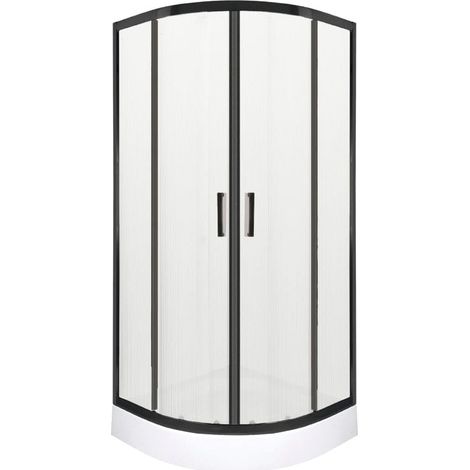 Pack paroi de douche + receveur semi-circulaire SOHO BL 2 portes coulissantes et 2 verres fixes profilé noir 80 x 80 cm