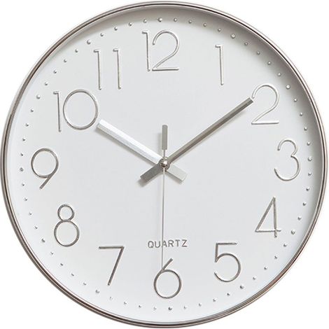 Horloge Murale Moderne, 30 CM Large décoratif Universel silencieuse sans tic tac intérieur Quartz Ronde Murale Horloge Non-Coque pour Salon Cuisine Bureau (Argent) (1/5)