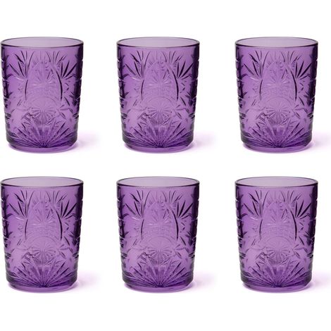 Color Tumbler Lot de 6 verres en verre décorés, multicolore, décoration en relief, 350 ml, 8 x 10 cm (violet) (1/4)
