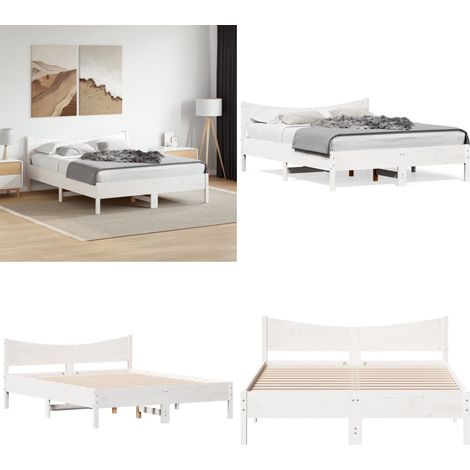 Massivholzbett ohne Matratze Weiß 150x200 cm Kiefernholz - Holzbett - Kiefernholzbett - Doppelbett - Weißes Bett - Boxspringbetten - Home & Living (1/5)