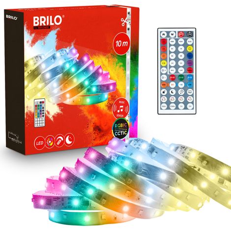 Ruban LED 10 m CCT IC blanc réglable et RGB IC changement dynamique, variateur continu, télécommande, capteur musical, pour prise secteur, decoration gaming, bande lumineuse, Blanc (1/5)